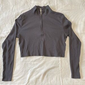 H&M Ribbed Cropped Gray Long Sleeve